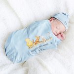 Personalized Classic Winnie the Pooh 100% Cotton Baby Romper Hat Blanket Outfit with Name and Gift Box Baby Shower Gift for Newborn New Parents