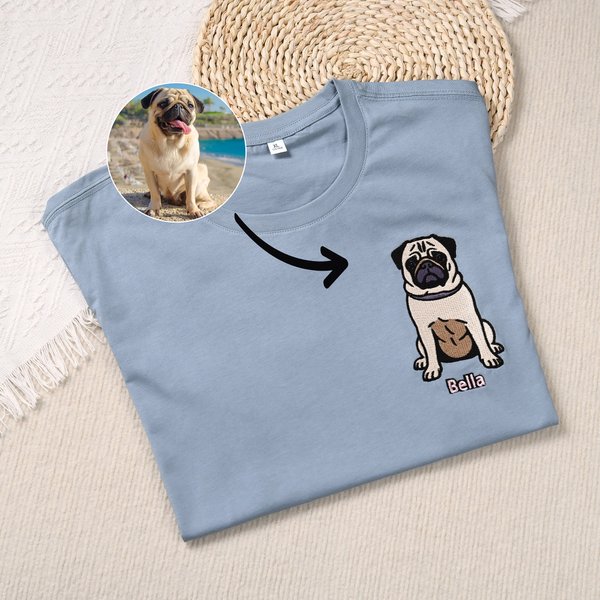 Personalizado Multicolor Bordado Perro Gato Mascota Retrato Foto Camiseta Sudadera Sudadera con Nombre Cumpleaños Regalo de Navidad para la Familia Amigos Pet Lovers
