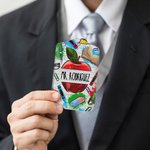 Personalised Apple Crayon Teacher PU Leather ID Badge Holder with Name and Lanyard Back to School Teacher's Day Appreciation Gift for Teacher