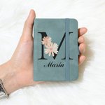 Cuaderno de bolsillo personalizada cuero de PU A7 con inicial floral y nombre accesorio de viaje regalo de fiestas para oficinistas y profesores 6