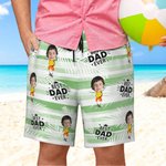 Personalized Face Photo Stripe Palm Leaf Quick Dry Swim Trunks with Mesh Brief Hawaii Party Beach Essential Holiday Gift for Dad Grandpa Men