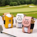 Personalized Multicolour PU Leather Golf Ball Bag Tee Holder with Name Sport Accessories Birthday Gift for Golf Lover Friend