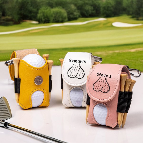Personalised Multicolour PU Leather Golf Ball Bag Tee Holder with Name Sport Accessories Birthday Gift for Golf Lover Friend