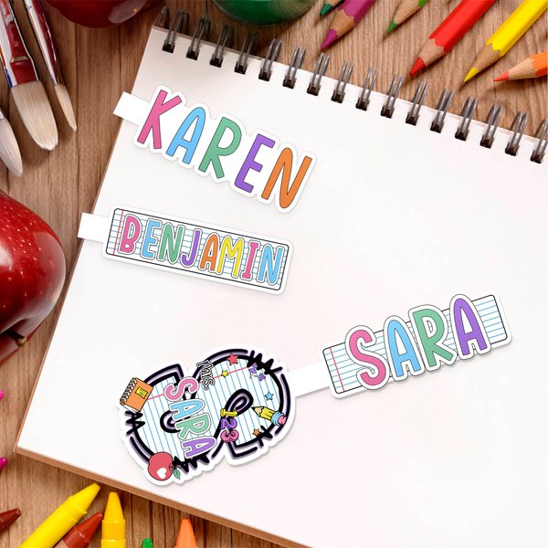Personalized Doodle Art Name Apple Pencil Magnetic Bookmark Clips Graduation Back to School Gift for Teacher Book Lover