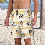 Personalized Face Photo Stripe Palm Leaf Quick Dry Swim Trunks with Mesh Brief Hawaii Party Beach Essential Holiday Gift for Dad Grandpa Men