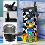 Personalised Off-Road Lorry Name Food-Grade Stainless Steel Insulated Kid Water Bottle with Handle and Straw Back to School Gift for Boys Girls