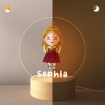 Personalisiertes Niedliches Cartoon Junge Mädchen Acryl LED-Nachtlicht mit Holzsockel und Namen Haus Deko Baby Party Geburtstag Geschenk für Kinder