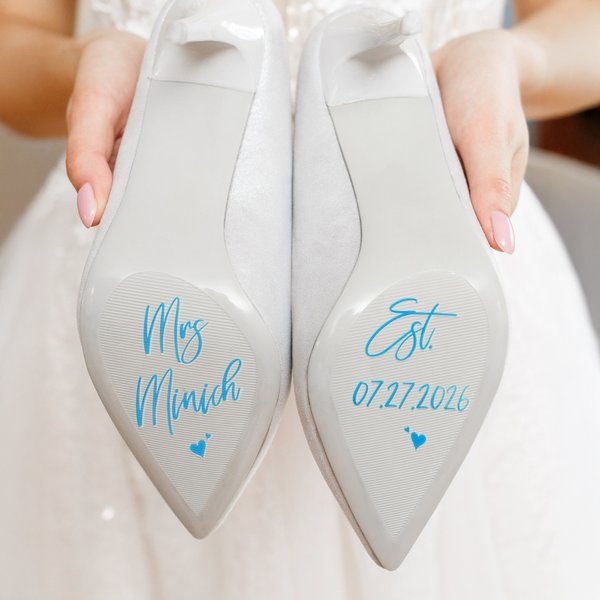 Personalized Waterproof Mrs. Heart Wedding Shoes Stickers with Text and Date High Heel Decal Wedding Anniversary Gift for Bride Bridesmaids