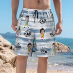 Personalized Face Photo Stripe Palm Leaf Quick Dry Swim Trunks with Mesh Brief Hawaii Party Beach Essential Holiday Gift for Dad Grandpa Men