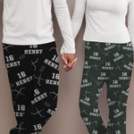 Personalised Multicolour Hockey Drawstring Waist Pyjama Pants with Name and Number Birthday Game Day Gift for Women Men Hockey Lovers
