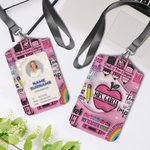 Personalised Apple Crayon Teacher PU Leather ID Badge Holder with Name and Lanyard Back to School Teacher's Day Appreciation Gift for Teacher