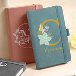 Cuaderno de bolsillo personalizada cuero de PU A7 con inicial floral y nombre accesorio de viaje regalo de fiestas para oficinistas y profesores 1