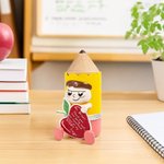 Personalized Cute Pencil Cartoon Holding an Apple Wooden Diffuser with Title Name and Text Desktop Decor Teacher's Day Gift for Teachers Educators