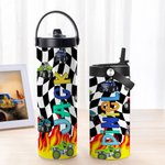 Personalised Off-Road Lorry Name Food-Grade Stainless Steel Insulated Kid Water Bottle with Handle and Straw Back to School Gift for Boys Girls