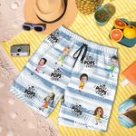 Personalized Face Photo Stripe Palm Leaf Quick Dry Swim Trunks with Mesh Brief Hawaii Party Beach Essential Holiday Gift for Dad Grandpa Men