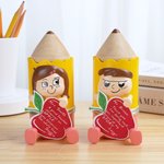 Personalized Cute Pencil Cartoon Holding an Apple Wooden Diffuser with Title Name and Text Desktop Decor Teacher's Day Gift for Teachers Educators