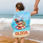 Personalizowany ręcznik plażowy z imieniem Cartoon Holiday Animals Szybkoschnący ręcznik plażowy z kapturem Niezbędnik plażowy Letnie wakacje Prezent urodzinowy dla dzieci
