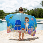 Personalized Colorful Cartoon Character Quick Dry Oversized Microfiber Beach Towel with Name Initial Beach Pool Party Birthday Gift for Boys Girls