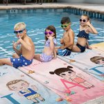 Personalised Cartoon Character Oversized Quick Dry Beach Towel with Name and Initial Summer Essentials Pool Party Birthday Gift for Family Members