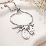 Personalised Italy Horn Mano Cornuto Virgin Mary Pendant Adjustable Bracelet with Initial Birthday Anniversary Gift for Women