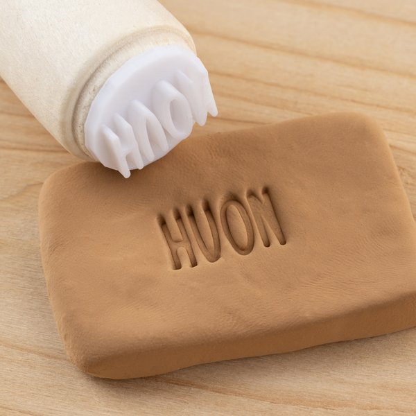 Personalized Clay Pottery Stamp with Text and Wood Round Handle Birthday Pottery Making Gift for Handicraft Lovers Pottery Makers