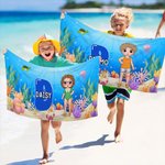 Personalized Colorful Cartoon Character Quick Dry Oversized Microfiber Beach Towel with Name Initial Beach Pool Party Birthday Gift for Boys Girls