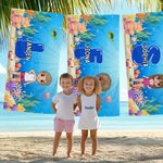 Personalized Colorful Cartoon Character Quick Dry Oversized Microfiber Beach Towel with Name Initial Beach Pool Party Birthday Gift for Boys Girls