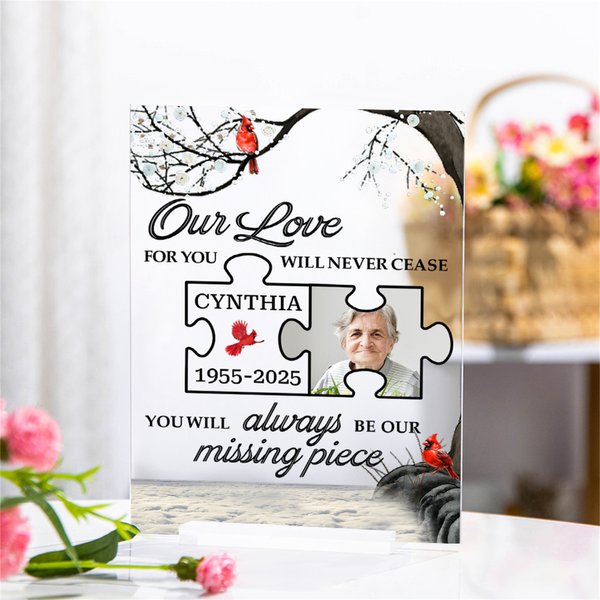 Personalisierte My/Our Love For You Will Never Cease Transparent Acryl Plaque mit Foto Name Jahr und Basis Commemorative Geschenk für Freunde Familie