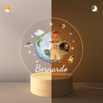 Luce notturna a LED personalizzata con nome e design dell'astronauta con foto base in legno decorazione per cameretta regalo di compleanno per bambini