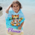 Personalizowany ręcznik plażowy z imieniem Cartoon Holiday Animals Szybkoschnący ręcznik plażowy z kapturem Niezbędnik plażowy Letnie wakacje Prezent urodzinowy dla dzieci