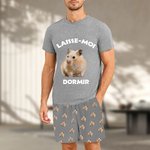 Set de Pyjama Personnalisé avec 2 Photos et Texte Vêtement à Manches Courtes Cadeau Anniversaire pour Homme Amoureux des Animaux de Compagnie
