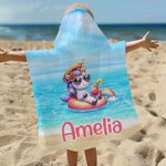 Personalizowany ręcznik plażowy z imieniem Cartoon Holiday Animals Szybkoschnący ręcznik plażowy z kapturem Niezbędnik plażowy Letnie wakacje Prezent urodzinowy dla dzieci