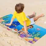 Personalized Colorful Cartoon Character Quick Dry Oversized Microfiber Beach Towel with Name Initial Beach Pool Party Birthday Gift for Boys Girls