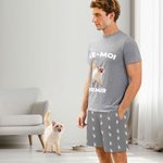 Set de Pyjama Personnalisé avec 2 Photos et Texte Vêtement à Manches Courtes Cadeau Anniversaire pour Homme Amoureux des Animaux de Compagnie