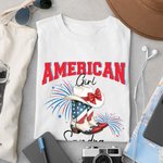 Personalized Star Flag Cowboy Boots Multicolor 100% Cotton Soft T-shirt with Name Patriotic 4th of July Independence Day Gift for Women 1