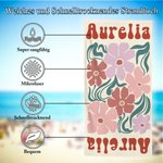 Personalisiertes Boho Retro Blumen Strandtuch mit Namen Schnelltrocknend Sommer Urlaub Reisezubehör Strand Party Geburtstag Geschenk für Mädchen Damen