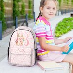 Gepersonaliseerde Peter Rabbit Coquette Strik Bloem Initiaal Grote Capaciteit School Rugzak met Naam Dagelijks Reizen Terug naar School Verjaardagscadeau voor Kinderen