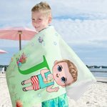 Personalised Cartoon Character Oversized Quick Dry Beach Towel with Name and Initial Summer Essentials Pool Party Birthday Gift for Family Members