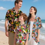 Personifierad hund katt karaktär ansikte foto tropiska blommor löv hawaiiskjorta strandparty födelsedagspresent för familj husdjursälskare