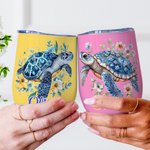 Personalised Floral Sea Turtle Multicolour 12 oz Wine Tumbler with Name and Spill-proof Lid Travel Accessory Birthday Gift for Women Men 3