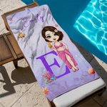 Personalised Cartoon Character Oversized Quick Dry Beach Towel with Name and Initial Summer Essentials Pool Party Birthday Gift for Family Members