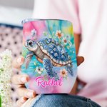 Personalised Floral Sea Turtle Multicolour 12 oz Wine Tumbler with Name and Spill-proof Lid Travel Accessory Birthday Gift for Women Men 4