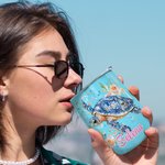 Personalised Floral Sea Turtle Multicolour 12 oz Wine Tumbler with Name and Spill-proof Lid Travel Accessory Birthday Gift for Women Men 7