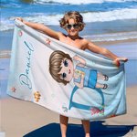 Personalised Cartoon Character Oversized Quick Dry Beach Towel with Name and Initial Summer Essentials Pool Party Birthday Gift for Family Members