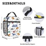 Bolsa de almuerzo aislante personalizada con nombre y bolsillo portátil para el mundo de los dinosaurios Regalo de cumpleaños de vuelta al cole picnic para niños