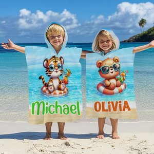 Henkilökohtainen Cartoon Holiday Eläimet Nopea kuivaus hupullinen rantapyyhe nimi Beach Essentials kesäloma syntymäpäivälahja lapsille
