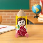 Personalized Cute Pencil Cartoon Holding an Apple Wooden Diffuser with Title Name and Text Desktop Decor Teacher's Day Gift for Teachers Educators