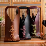 Personalized Scripty Style PU Leather Protective Wine Bag with Name and Handle  Dinner Party Anniversary Wedding Gift for Wine Lover