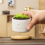Personalized Love Grows Name Ceramic Succulent Planter Pot with Drainage Hole and Bamboo Base Home Decor Wedding Gift for Lover