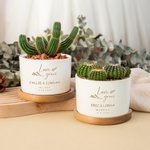 Personalized Love Grows Name Ceramic Succulent Planter Pot with Drainage Hole and Bamboo Base Home Decor Wedding Gift for Lover